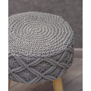 Grey Macrame Ottoman Stool – Handcrafted Elegance by Trenly