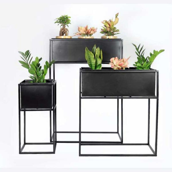 Rectangle Metal Flower Pot Stand – Set of 3 Tiered Indoor/Outdoor Plant Holders for Living Room, Garden & Office Decor