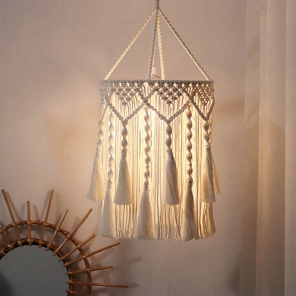 Handcrafted Cotton Macrame Tassel Pendant Lamp - Boho Lighting