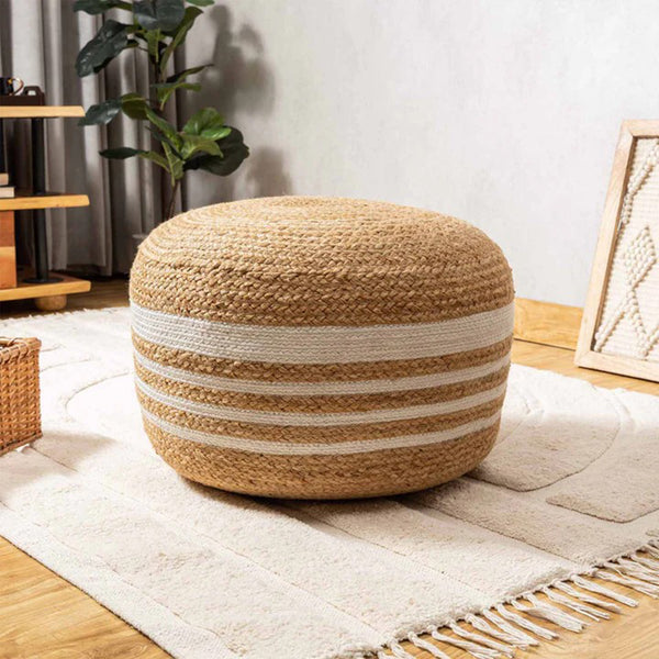Handcrafted Jute Pouf Ottoman | Natural Eco-Friendly Seating Accent