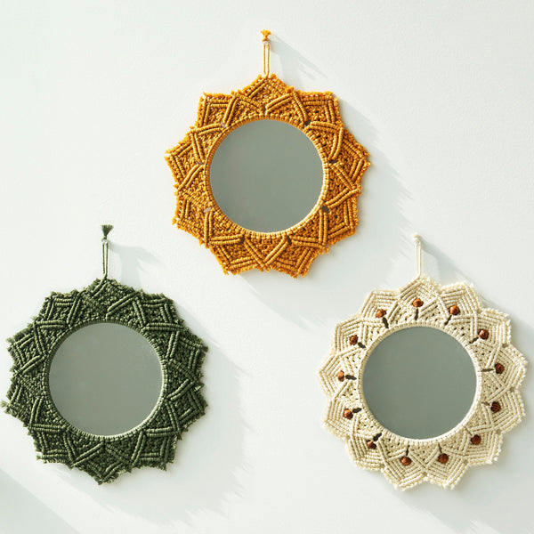 Set of 3 Handwoven Macrame Mirrors - Boho Wall Decor Accent