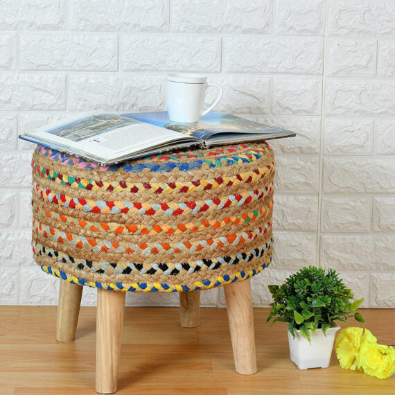 Multi Color Jute Ottoman – Rustic Charm by Trenly