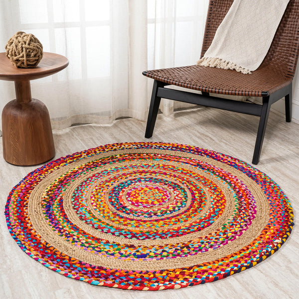 Trenly Colorful Jute Round Rug - Handwoven Eco-Friendly Carpet