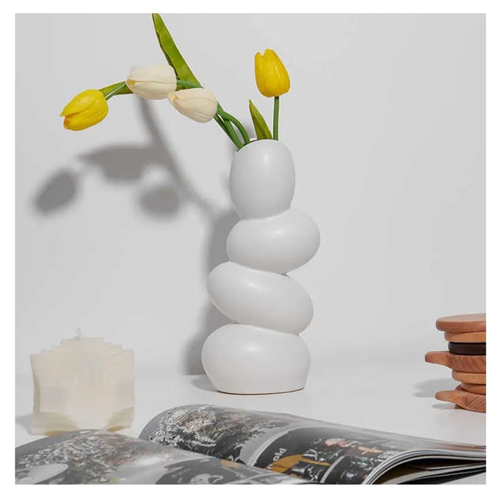SPHINX Decorative Ceramic Vase for Flowers, Pampas Grass Vase, Vase for Money Plant Live Plants for Home, Office,Gifts- (Pebble Vase, White-10.5 Inch)