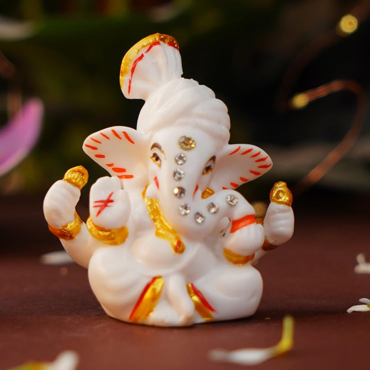 Servdharm Pagri Ganesh Ji Murti Decorative Showpiece for Home Decor| Ganesh Idol for Car Dashboard Home Temple Office Desk Pooja Room God Idols for Puja & Festival Gifting (Pagri Ganesh With Padestal)