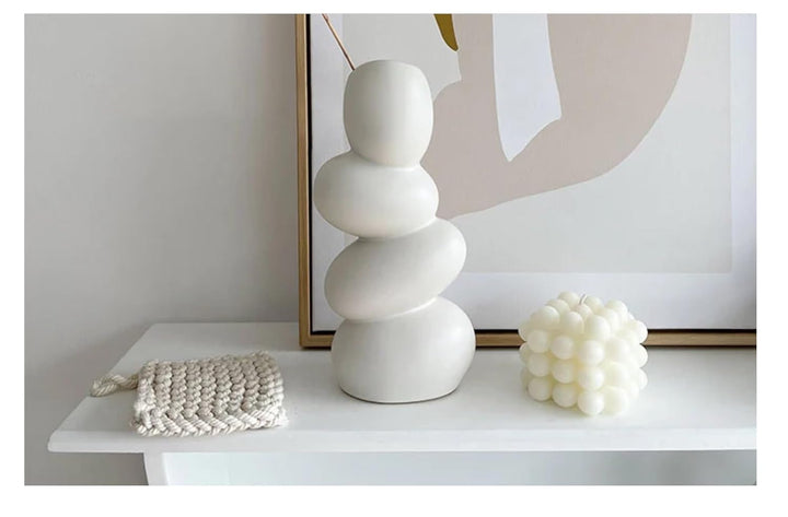 SPHINX Decorative Ceramic Vase for Flowers, Pampas Grass Vase, Vase for Money Plant Live Plants for Home, Office,Gifts- (Pebble Vase, White-10.5 Inch)