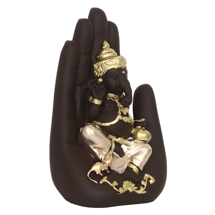 eCraftIndia Golden Handcrafted Palm Ganesha Decorative Showpiece