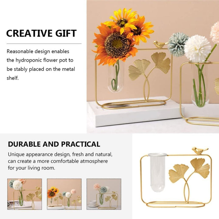 CraftVatika Flower Vase Decorative Items for Home, Gift Items for Home Decor,Propagation Station Test Tube Flower Vase with Metal Frame Test Tube Glass Item Bedroom Office Living Room Decoration