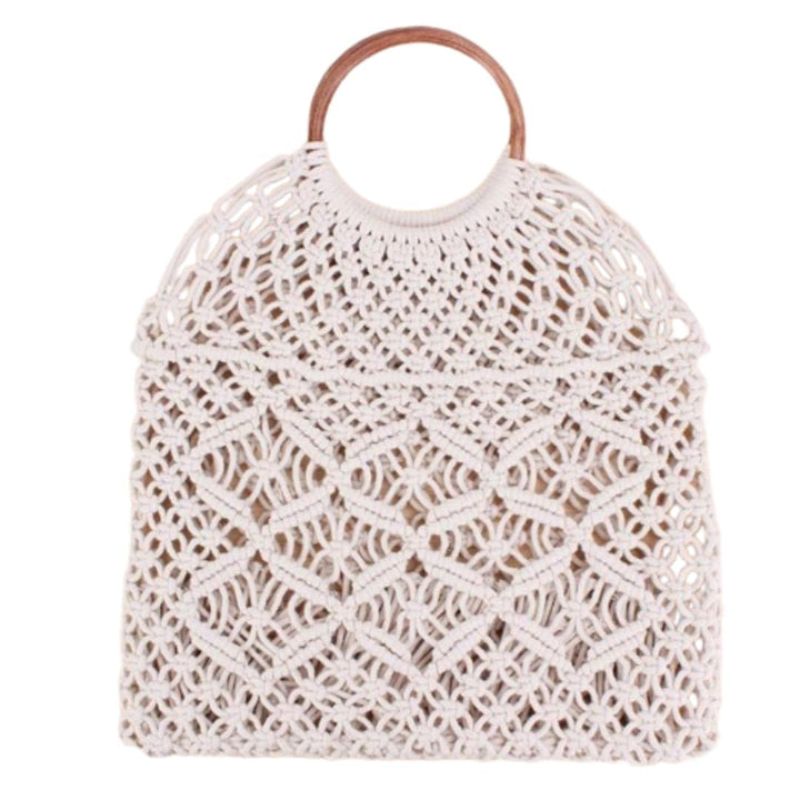 Macrame Handbag with Wooden Handles Boho Beach Bag Bag Hand Knotted Mini Macrame Purse Handmade Statement Piece