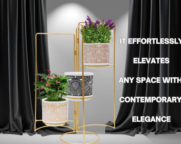 HOMSSY Folding Stand with 3 Pot, 52 cm Elegant and Durable Indoor/Outdoor Planters for Home and Garden Decor ( 47 )