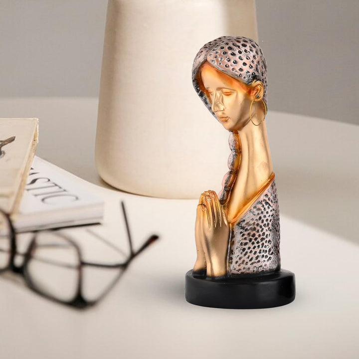 Xtore Graceful Resin Namaste Statue of a Girl |Elegant Spiritual Décor (Pack of 1, Golden & Silver)