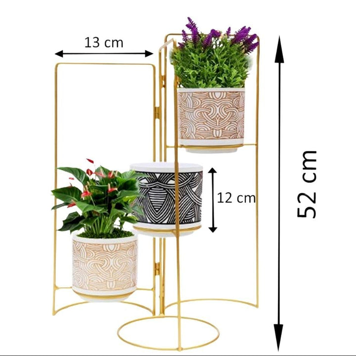 HOMSSY Folding Stand with 3 Pot, 52 cm Elegant and Durable Indoor/Outdoor Planters for Home and Garden Decor ( 47 )