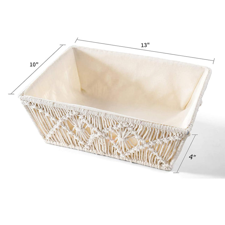 KAAHIRA Set of 2 Boho Decor Macrame Storage Baskets Tray with Wooden Handle and Cotton Lining Countertop Cabin Organizer Home, Office and Events