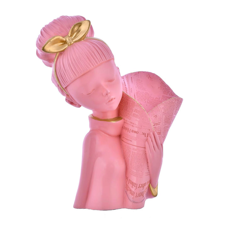 Chandra Global Impexperts Resin Modern Art Decorative Flower Pink Lady with Basket Statue for Living Room and Home Decor, Showpiece for Decoration,(29 X 18 CM) LAM498