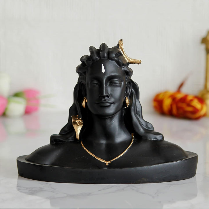eCraftIndia Black Resin Adiyogi Shiva Statue for Car Dashboard| Adiyogi Statue for Home Decor Pooja Room Office| Mahadev Murti Lord Shiva Idol Gift for Diwali Maha Shivratri Housewarming Birthday