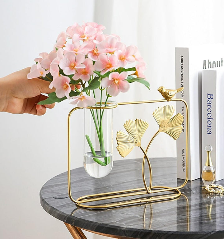 CraftVatika Flower Vase Decorative Items for Home, Gift Items for Home Decor,Propagation Station Test Tube Flower Vase with Metal Frame Test Tube Glass Item Bedroom Office Living Room Decoration