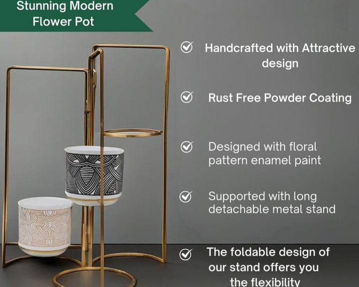 HOMSSY Folding Stand with 3 Pot, 52 cm Elegant and Durable Indoor/Outdoor Planters for Home and Garden Decor ( 47 )
