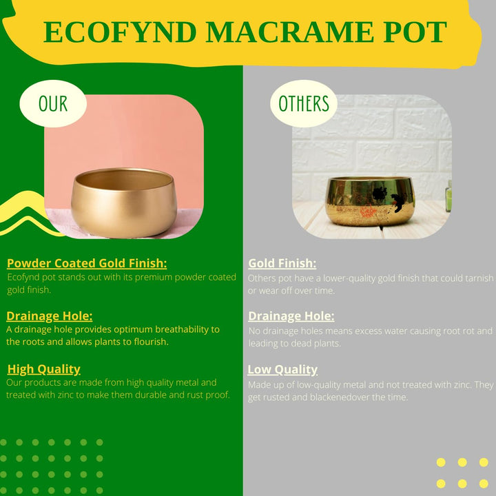 ecofynd 5.5 Inch Zoe Metal Plant Pots, Indoor Small Planter Flower Pots with Drainage Hole, Home Garden Decor Planter for Living Room Bedroom Interior (Gold Finish, POT016)