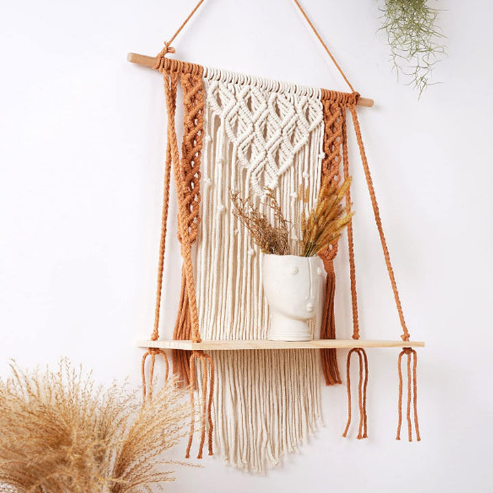 Kaahira Macrame Wall Hanging Shelf Organizer | Boho Decor Wall Decor - Modern Macrame Wall Hanging Tapestry - Housewarming Gift - (12x5x24CM) - Design N14