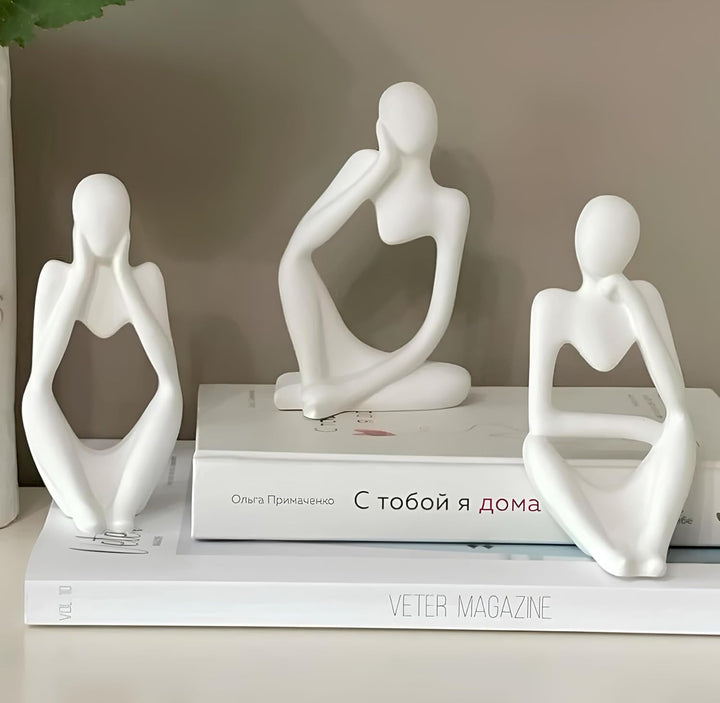 URBAN SENSE ceramic Thinker Men Statue Set of 3 Modern Art Showpiece Sculpture Decoration Items for Home Decor Living Room Bedroom Bookshelf Table Office (White Matte Thinker)