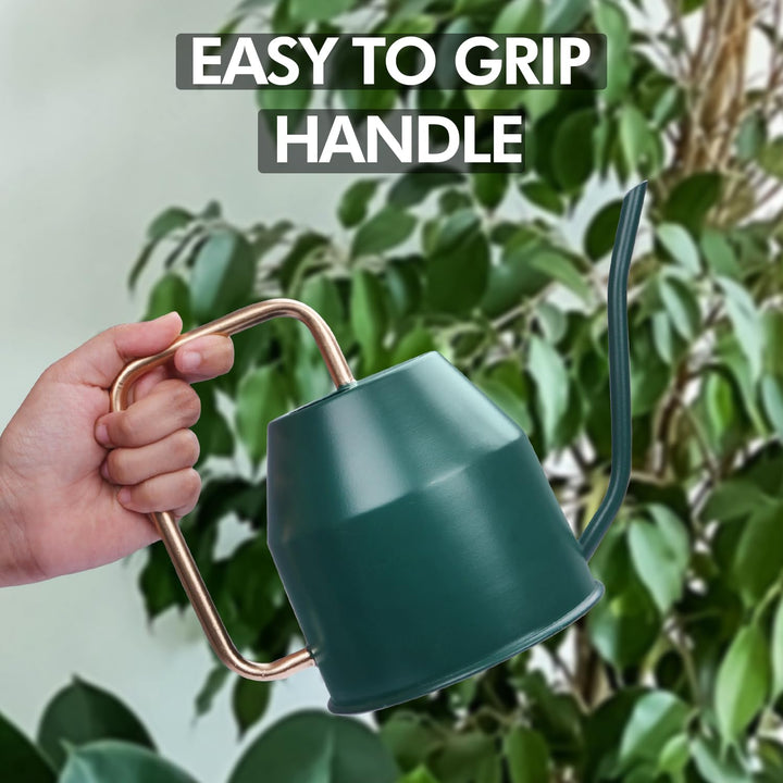 BonKaso 1 Litre Metal Watering Can Pot for Home Gardening Watering Plants & Flower, Stylish Long Spout Handle (Green- 1 Liter)