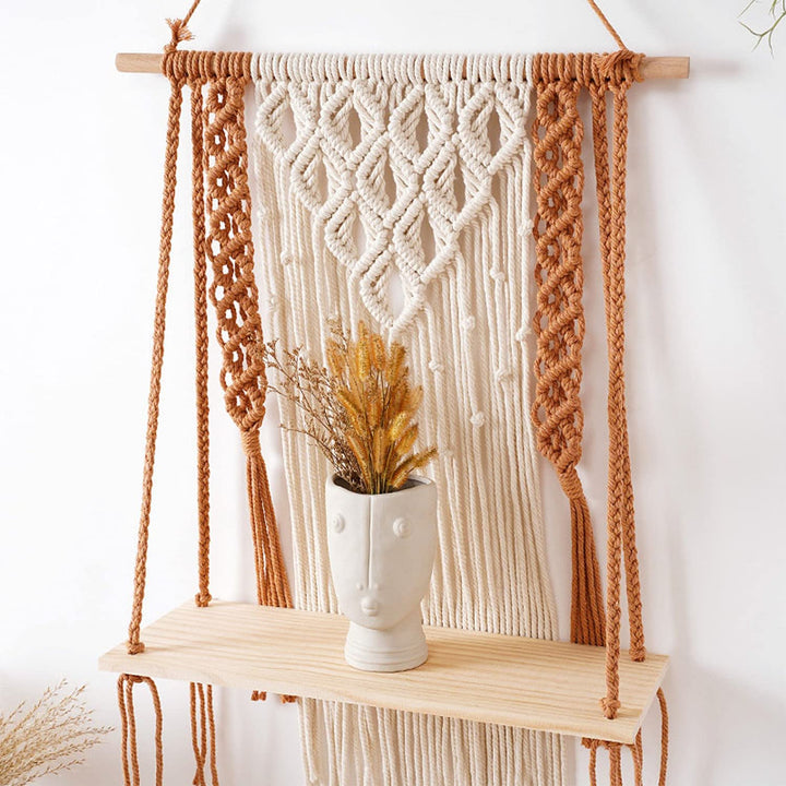 Kaahira Macrame Wall Hanging Shelf Organizer | Boho Decor Wall Decor - Modern Macrame Wall Hanging Tapestry - Housewarming Gift - (12x5x24CM) - Design N14