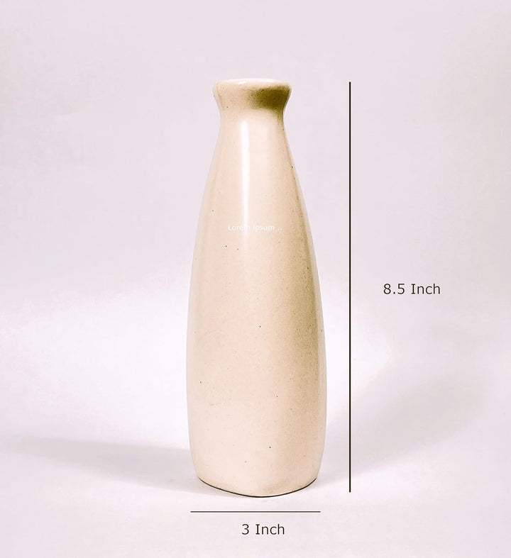 Bliss Hohm Bottle Shape Ceramic Flower Vase (8.5 Inches) for Home Decor and Gifting, Flower Vases for Living Room Decor, Pampas Grass Vase, Decorative Small Bottle Vase (Bottle Off-White)