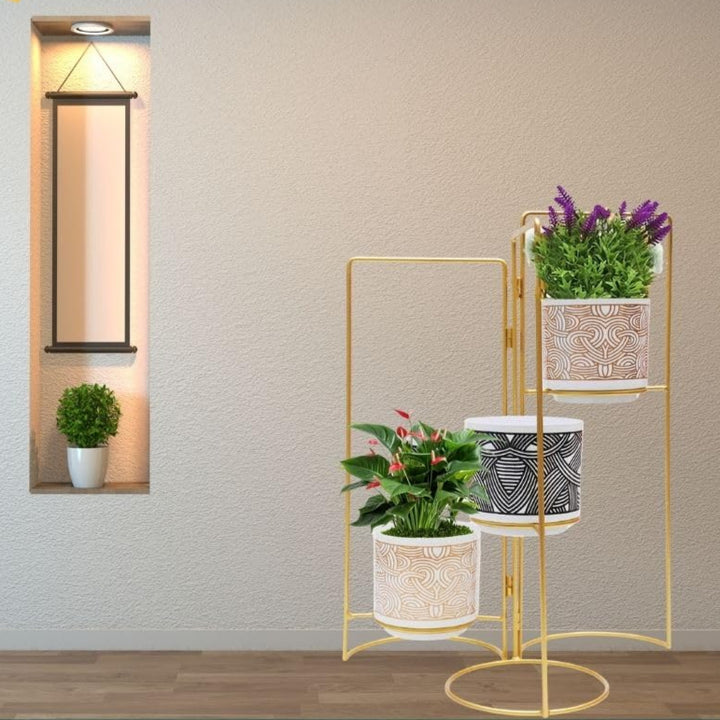 HOMSSY Folding Stand with 3 Pot, 52 cm Elegant and Durable Indoor/Outdoor Planters for Home and Garden Decor ( 47 )