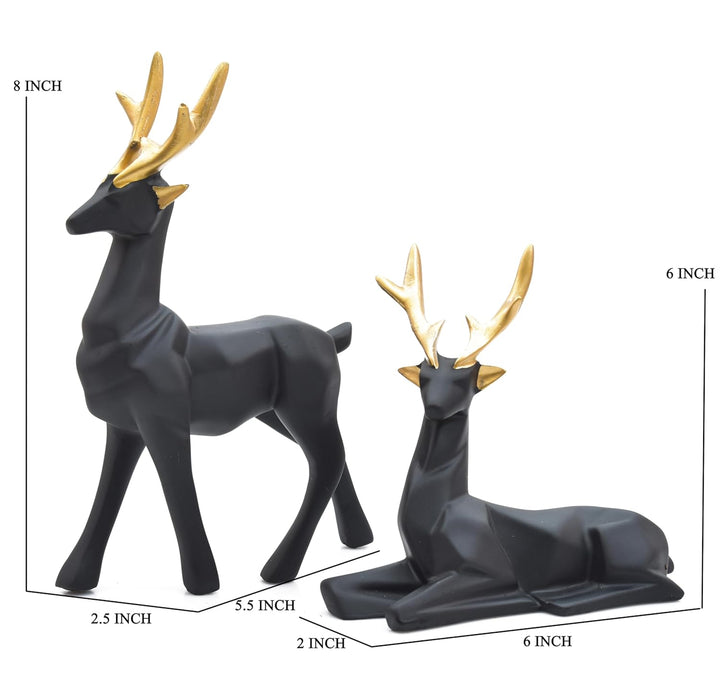 ASMR Craft Handpainted Export Quality Casted Resin 8 Inches Black Deer Showpiece for Home Decoration II Hiran Tabletop Statue - Set of 2