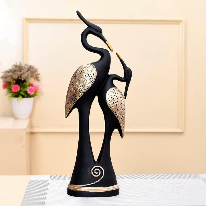 POPSY (चुंबन जोड़ी हंस Polyresin Good Luck Romantic Pair of Kissing Duck/Swan Pair Couple Set Perfect Decorative Showpiece for Home Decor Living Room Bedroom Table Top Decoration Items, Black
