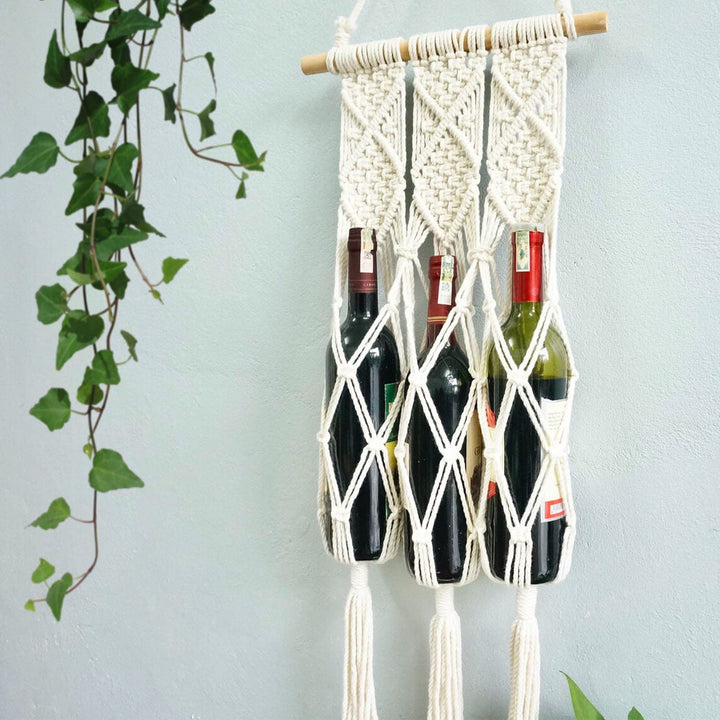Kaahira Handcrafted Cotton Macrame Water/Wine/Plant Bottle Holder/Hanger | Beautiful Gift for Wine Love | Eco-Friendly | Home Decor | Gifting