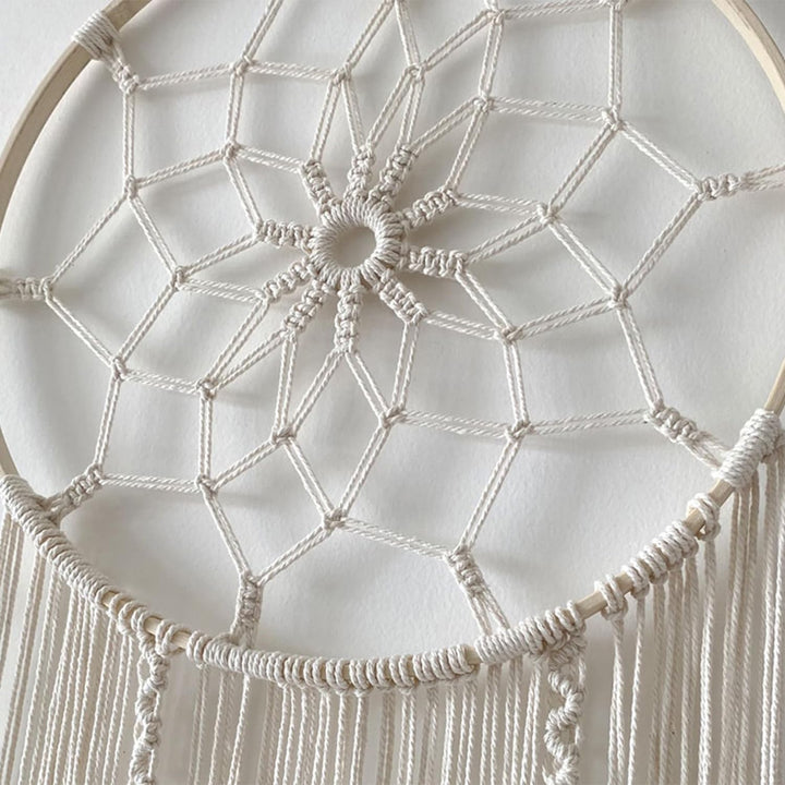 KAAHIRA Boho Wall Decor Art Macrame Dream Catcher with Leafs for Gifting - Unique & Sustainable (Off-White)