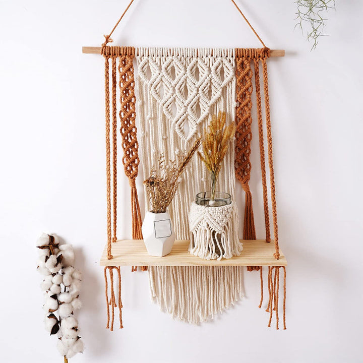 Kaahira Macrame Wall Hanging Shelf Organizer | Boho Decor Wall Decor - Modern Macrame Wall Hanging Tapestry - Housewarming Gift - (12x5x24CM) - Design N14