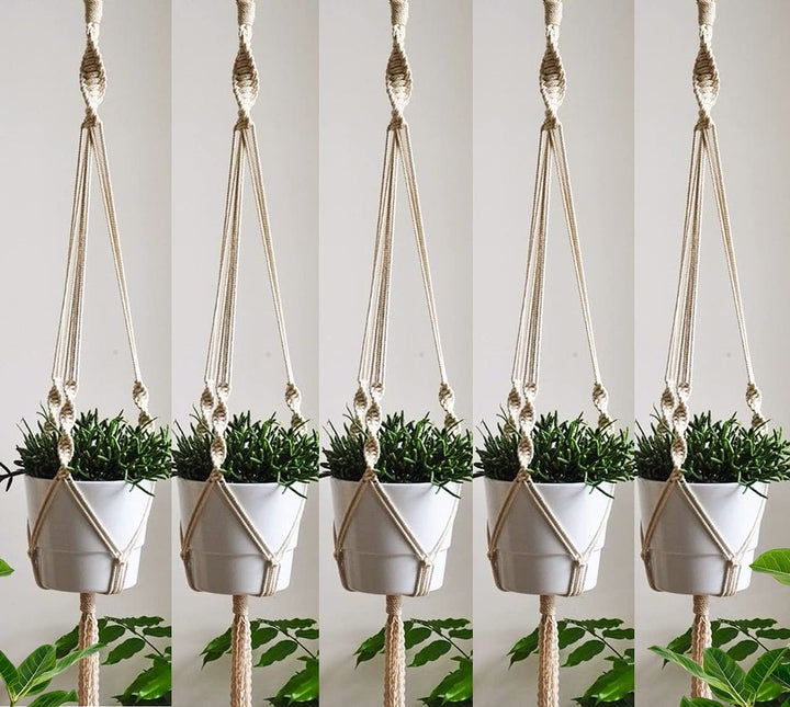 ecofynd Macrame Plant Hanger, Flower Pot Holder, Ivory, 39 inches, Pack of 3