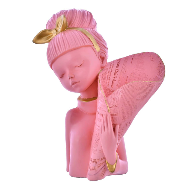Chandra Global Impexperts Resin Modern Art Decorative Flower Pink Lady with Basket Statue for Living Room and Home Decor, Showpiece for Decoration,(29 X 18 CM) LAM498