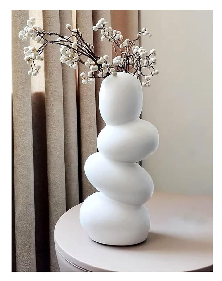 SPHINX Decorative Ceramic Vase for Flowers, Pampas Grass Vase, Vase for Money Plant Live Plants for Home, Office,Gifts- (Pebble Vase, White-10.5 Inch)