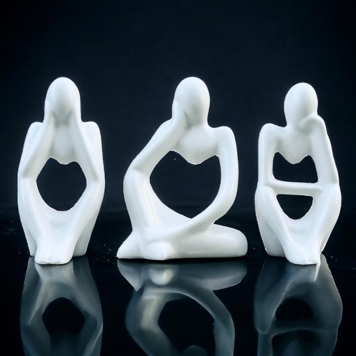 URBAN SENSE ceramic Thinker Men Statue Set of 3 Modern Art Showpiece Sculpture Decoration Items for Home Decor Living Room Bedroom Bookshelf Table Office (White Matte Thinker)