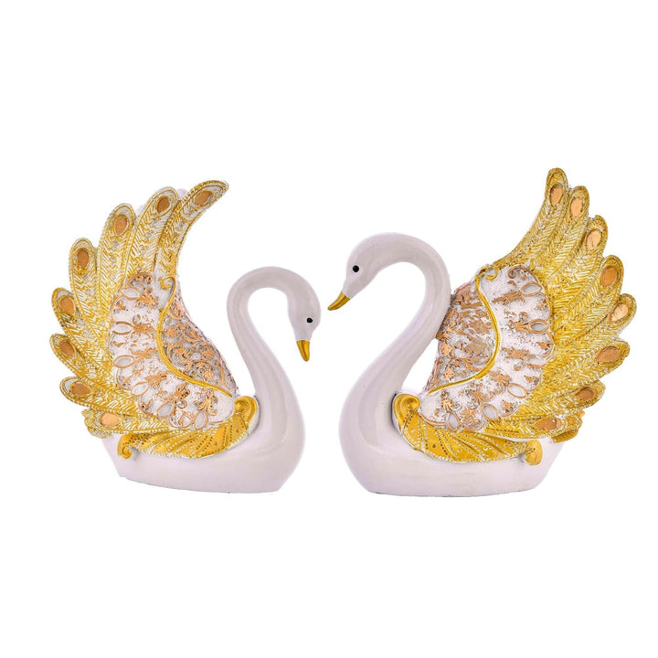 Kingraa Collection Swan Pair Feather Design Sculpture for Home Decor Decorative Showpiece (Set of 2 Pc, Small, White) showpiece