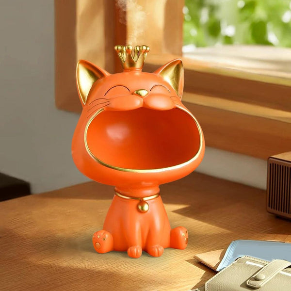 Modern Cat Figurine Statue Sundries Decorative Holding Tray Crafts Organizer Candy Storage Box Tray for Wedding Party Bedroom Home Decor/1064