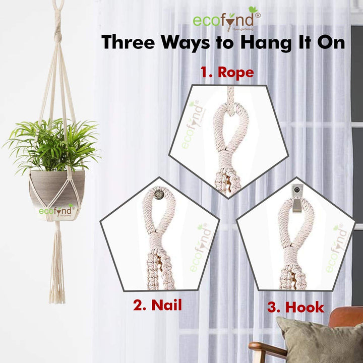 ecofynd Macrame Plant Hanger, Flower Pot Holder, Ivory, 39 inches, Pack of 3