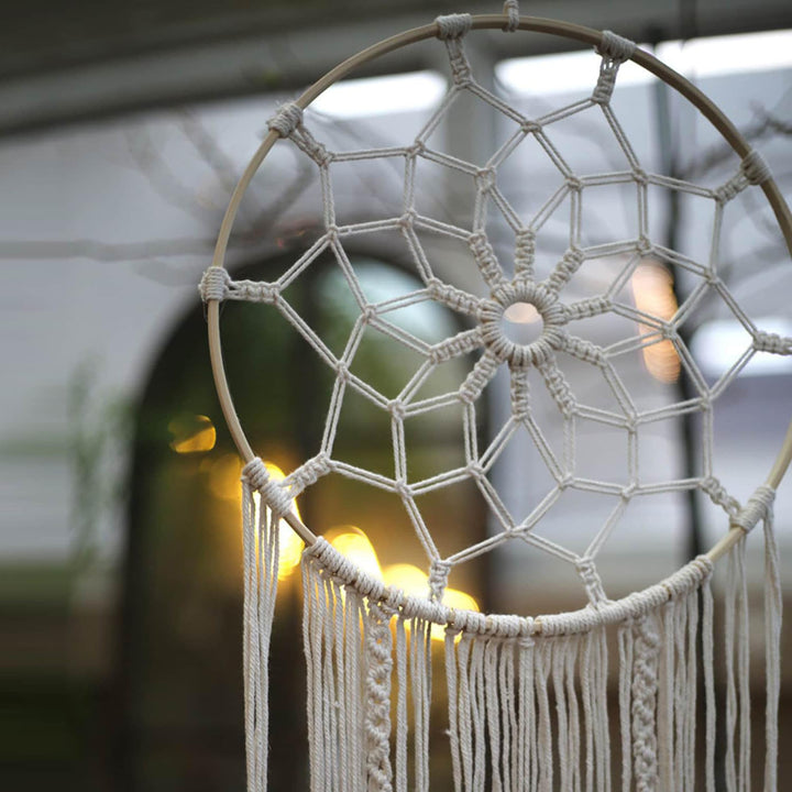 KAAHIRA Boho Wall Decor Art Macrame Dream Catcher with Leafs for Gifting - Unique & Sustainable (Off-White)