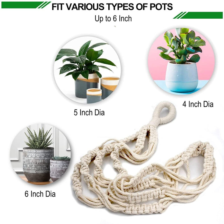 ecofynd Macrame Plant Hanger, Flower Pot Holder, Ivory, 39 inches, Pack of 3