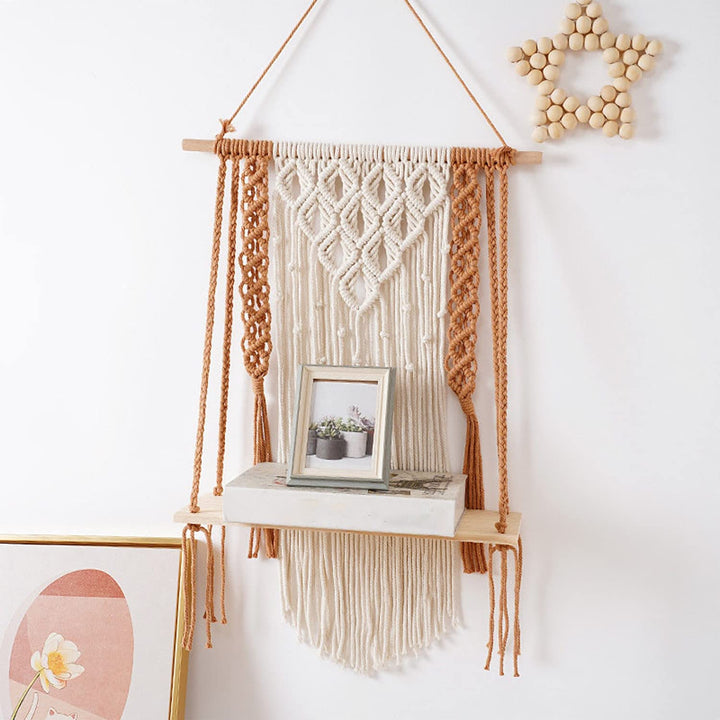 Kaahira Macrame Wall Hanging Shelf Organizer | Boho Decor Wall Decor - Modern Macrame Wall Hanging Tapestry - Housewarming Gift - (12x5x24CM) - Design N14