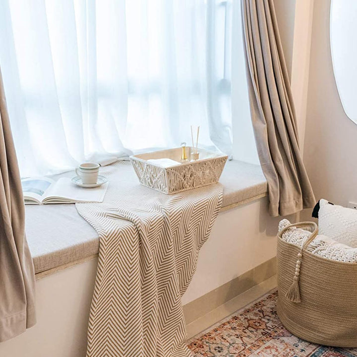 KAAHIRA Set of 2 Boho Decor Macrame Storage Baskets Tray with Wooden Handle and Cotton Lining Countertop Cabin Organizer Home, Office and Events