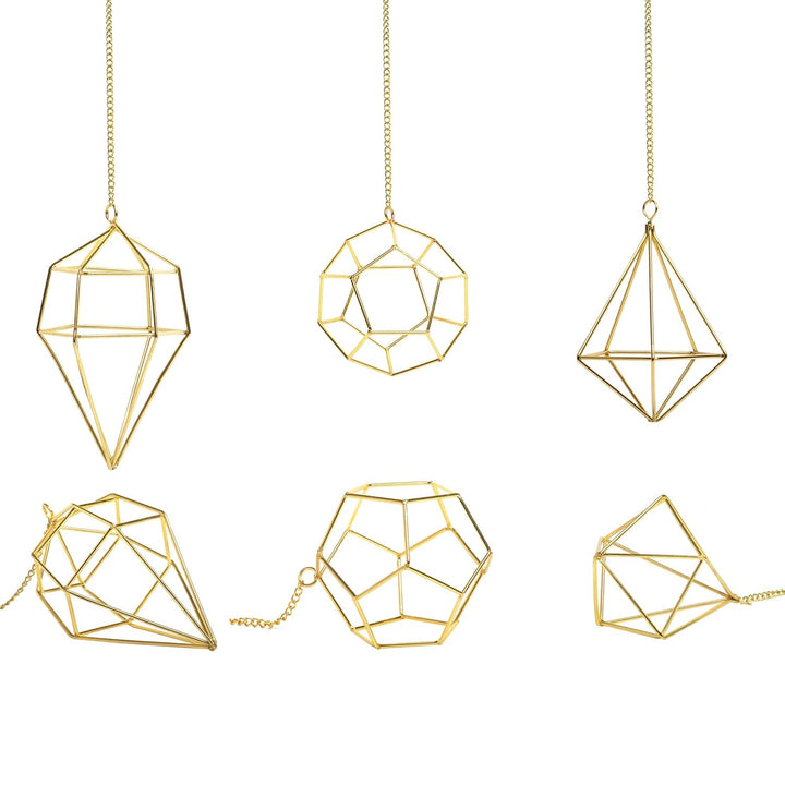 libproqia Gold Hanging Air Plants Holders Small Tillandsia Airplants Hangers 6 Pack Geometric Wire Himmeli Air Fern Display Planter with Chains Airferns Metal Hanging Holders