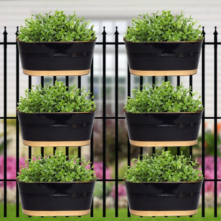 ecofynd 12 Inches Aurelia Railing Planters for Balcony, Hanging Pots for Plants, Wall Hanging Decorative Planters for Vertical Garden, Oval,12 inches, Pack of 1 (White)