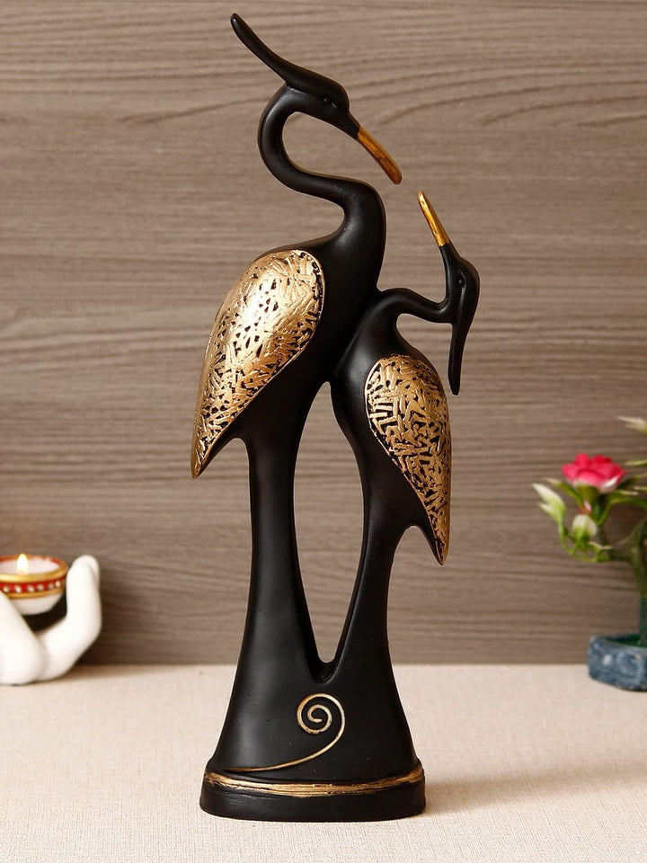POPSY (चुंबन जोड़ी हंस Polyresin Good Luck Romantic Pair of Kissing Duck/Swan Pair Couple Set Perfect Decorative Showpiece for Home Decor Living Room Bedroom Table Top Decoration Items, Black