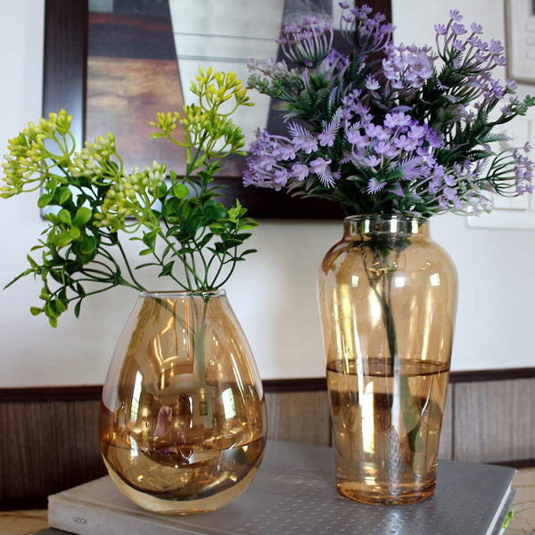 Luster Bloom: Amber Glass Vase Duo (Set of 2)