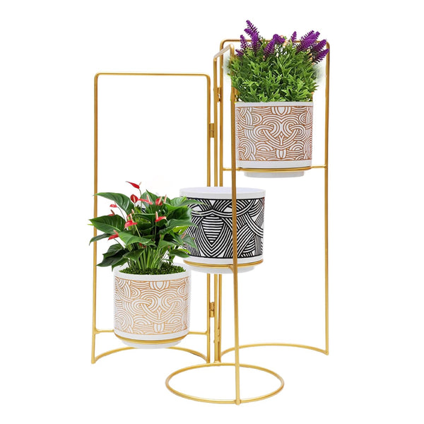 HOMSSY Folding Stand with 3 Pot, 52 cm Elegant and Durable Indoor/Outdoor Planters for Home and Garden Decor ( 47 )