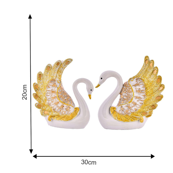 Kingraa Collection Swan Pair Feather Design Sculpture for Home Decor Decorative Showpiece (Set of 2 Pc, Small, White) showpiece